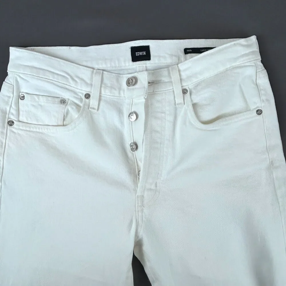 EDWIN Hana Classic Tapered Button Fly 5 Pocket White denim Jeans size 27 - Picture 1 of 12
